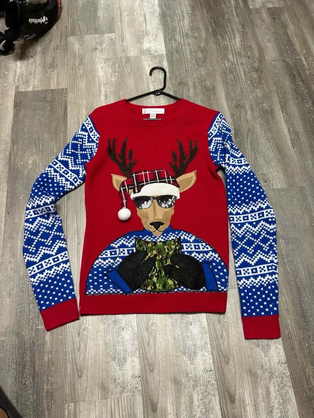 Jolly Sweaters Reindeer Ugly Christmas Sweater w/ Beer Pouch Size S